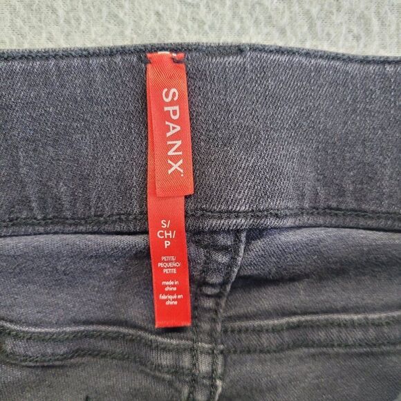 Spanx Jeans Womens SP Black Straight Leg Mid Rise Pull On Slimming Whiskered - Picture 11 of 15